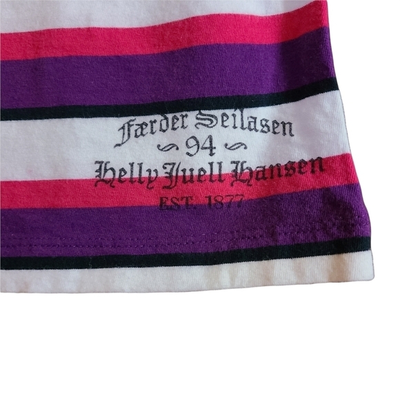 Helly Hansen white pink purple striped short-sleeved coastal core tee shirt - Picture 2 of 8